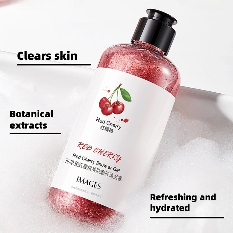 300ml Red Cherry Skin Exfoliating Shower Gel, fruity scent cleanses the skin and moisturizes the skin