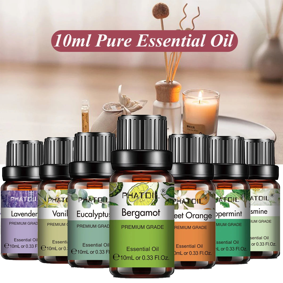 More beautiful( Natural Plant Essential Oil 10ml Eucalyptus Lavender Bergamot Vanilla Peppermint 1PCS Aroma Essential Oils For Diffuser)