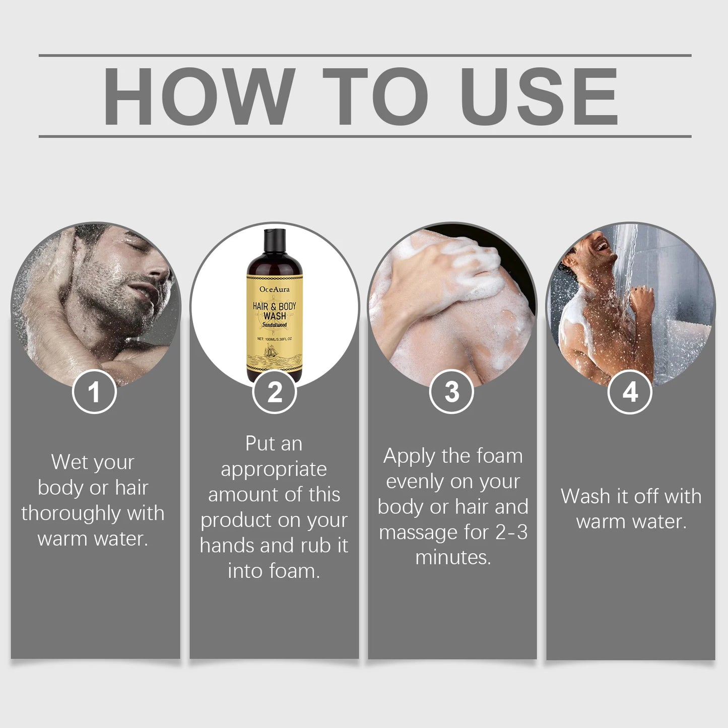 OceAura 2-in-1 Shampoo & Body Wash for Men - Moisturizing Body Wash, Skin & Scalp Cleanser, Hair Shampoo