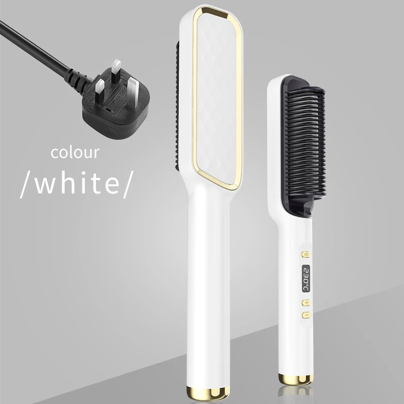 Professional Hair Straightener Brush - LED Display, Anti-Scald Design, 80-220°C Temperature Control