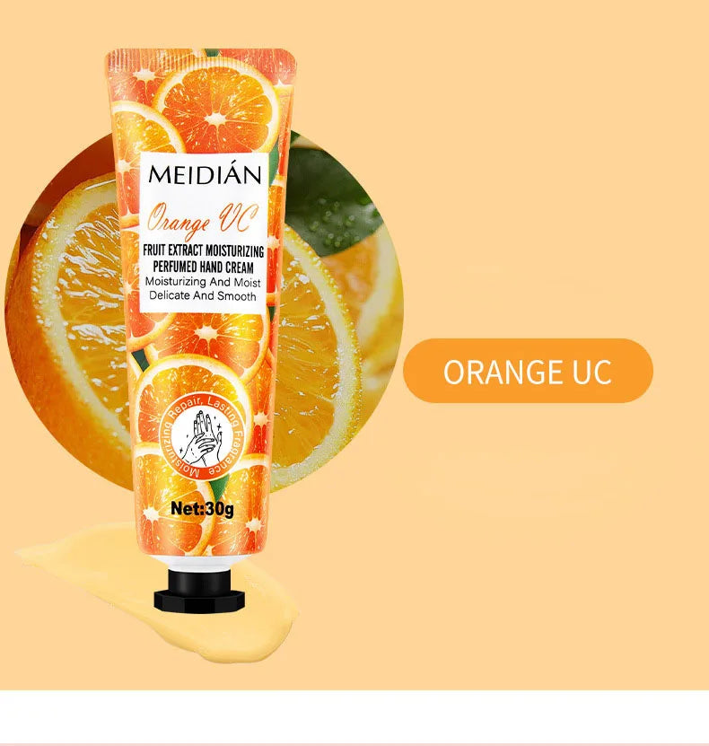 Five piece fruit scented hand cream for moisturizing and long-lasting fragrance retention. Hand care mask cream