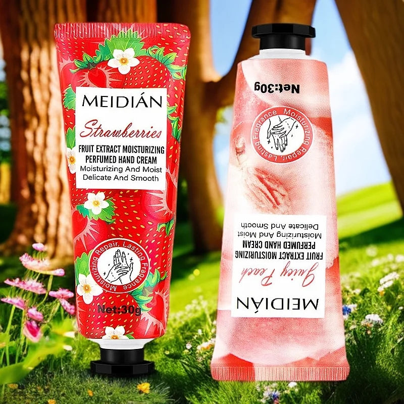 Five piece fruit scented hand cream for moisturizing and long-lasting fragrance retention. Hand care mask cream