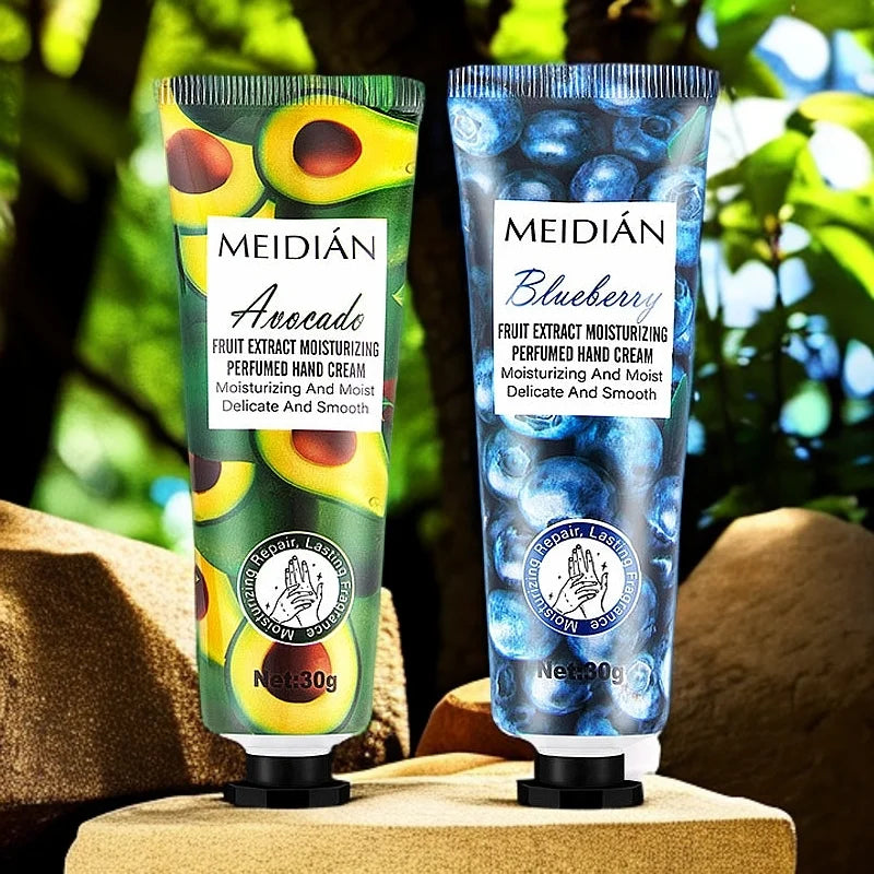 Five piece fruit scented hand cream for moisturizing and long-lasting fragrance retention. Hand care mask cream