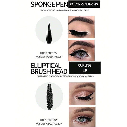 Waterproof Mascara Set Cosmetics Eye Liner Thick Curling Mascara Eyebrow Pencil Eyes Makeup