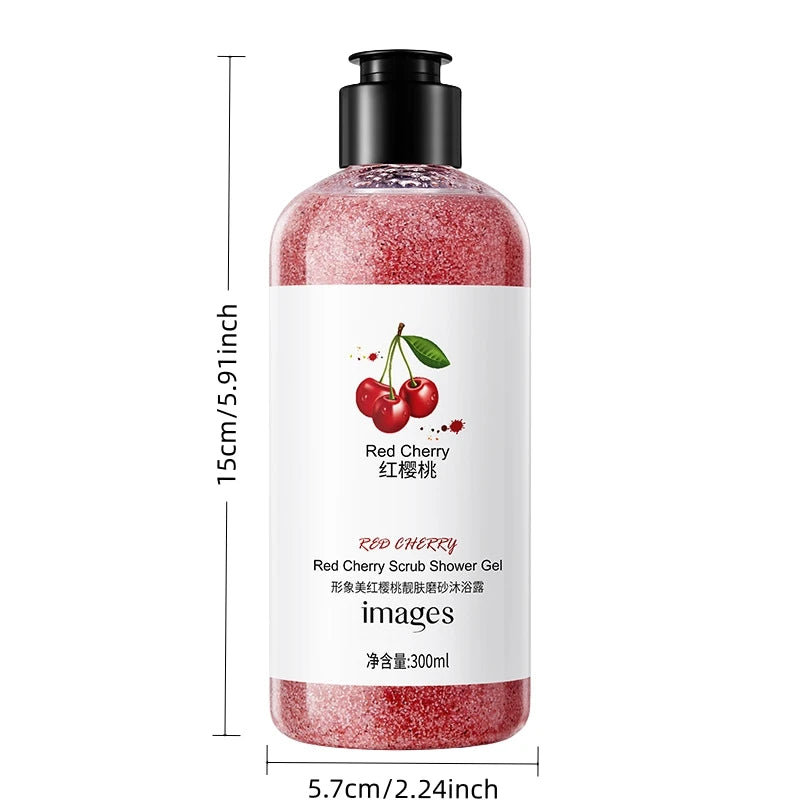 300ml Red Cherry Skin Exfoliating Shower Gel,  fruity scent cleanses the skin and moisturizes the skin