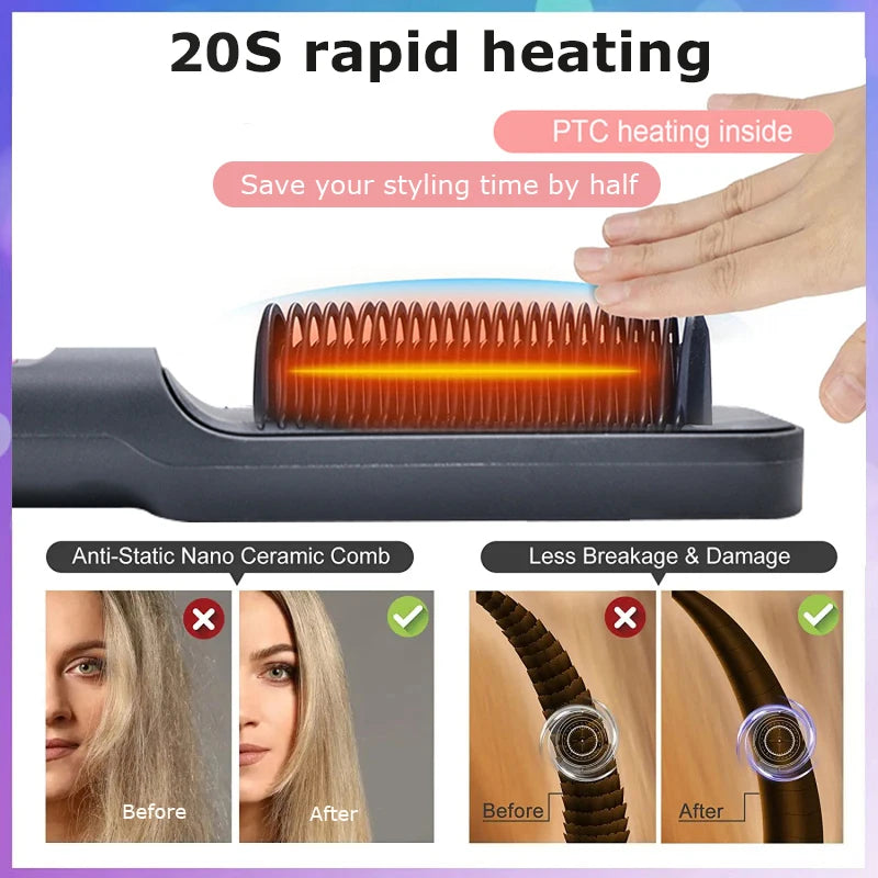 Professional Hair Straightener Brush - LED Display, Anti-Scald Design, 80-220°C Temperature Control