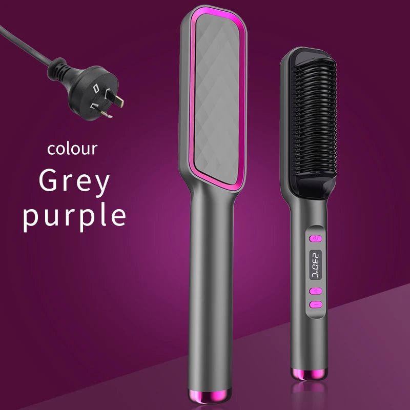 Professional Hair Straightener Brush - LED Display, Anti-Scald Design, 80-220°C Temperature Control