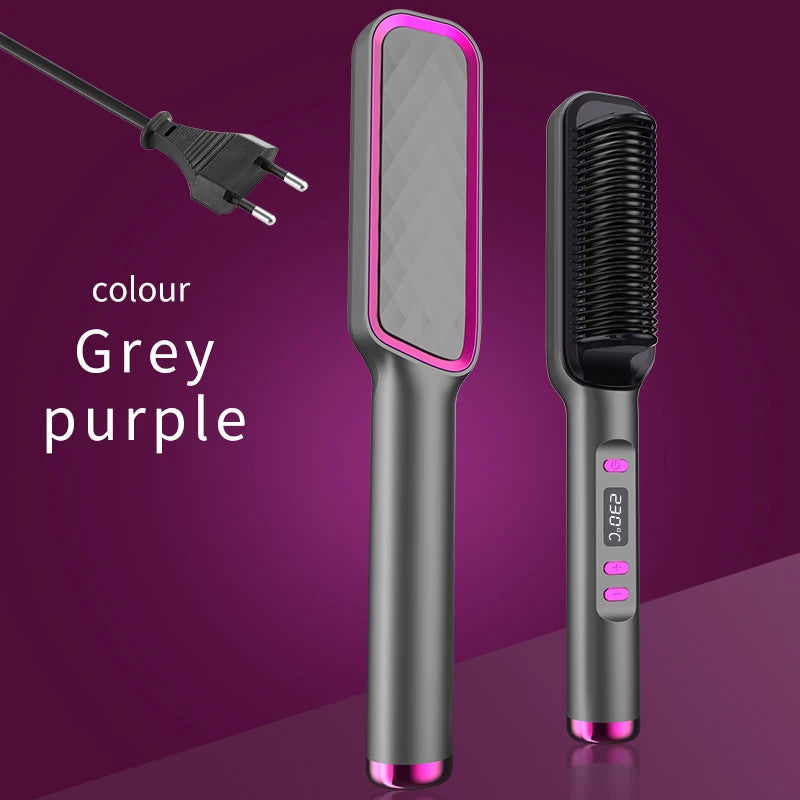 Professional Hair Straightener Brush - LED Display, Anti-Scald Design, 80-220°C Temperature Control