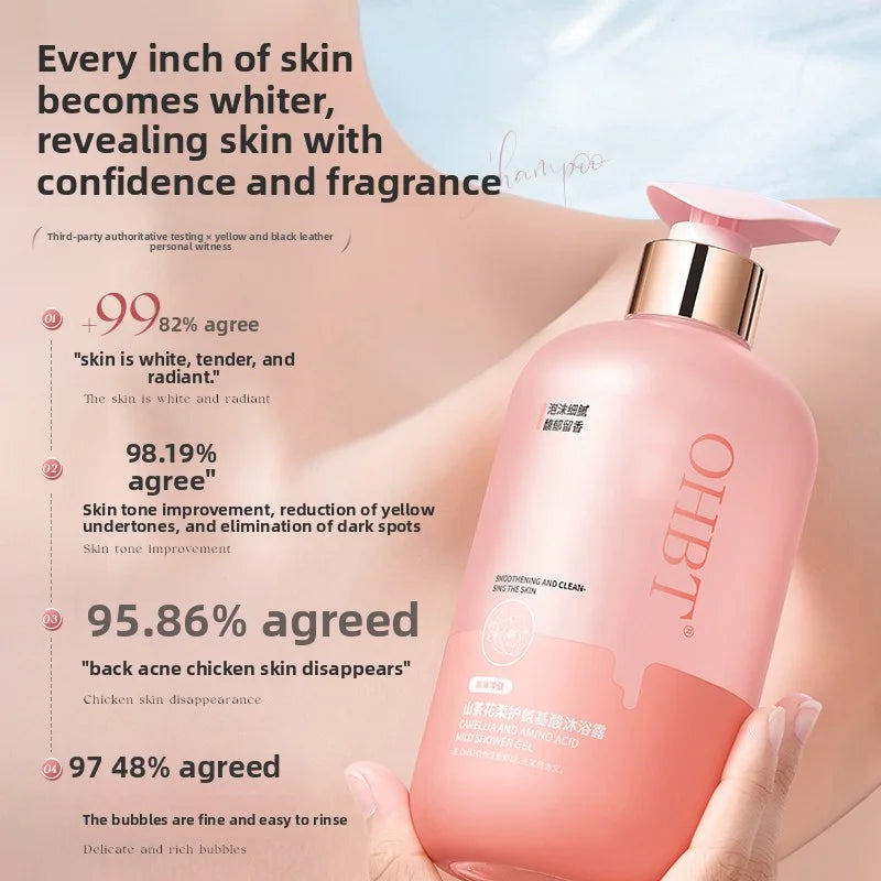 OHBT Camellia Shower Gel, 500ml Long Lasting Fragrance Deep Cleansing Body Wash, Moisturizing Refresh Amino Acid Exfoliate