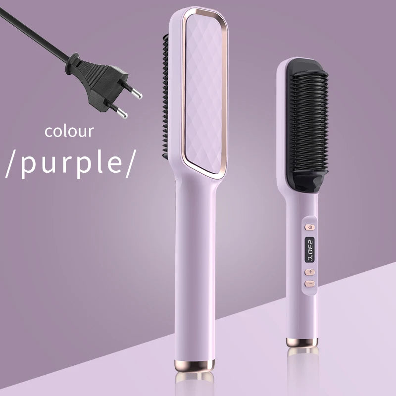 Professional Hair Straightener Brush - LED Display, Anti-Scald Design, 80-220°C Temperature Control
