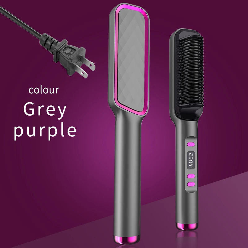 Professional Hair Straightener Brush - LED Display, Anti-Scald Design, 80-220°C Temperature Control