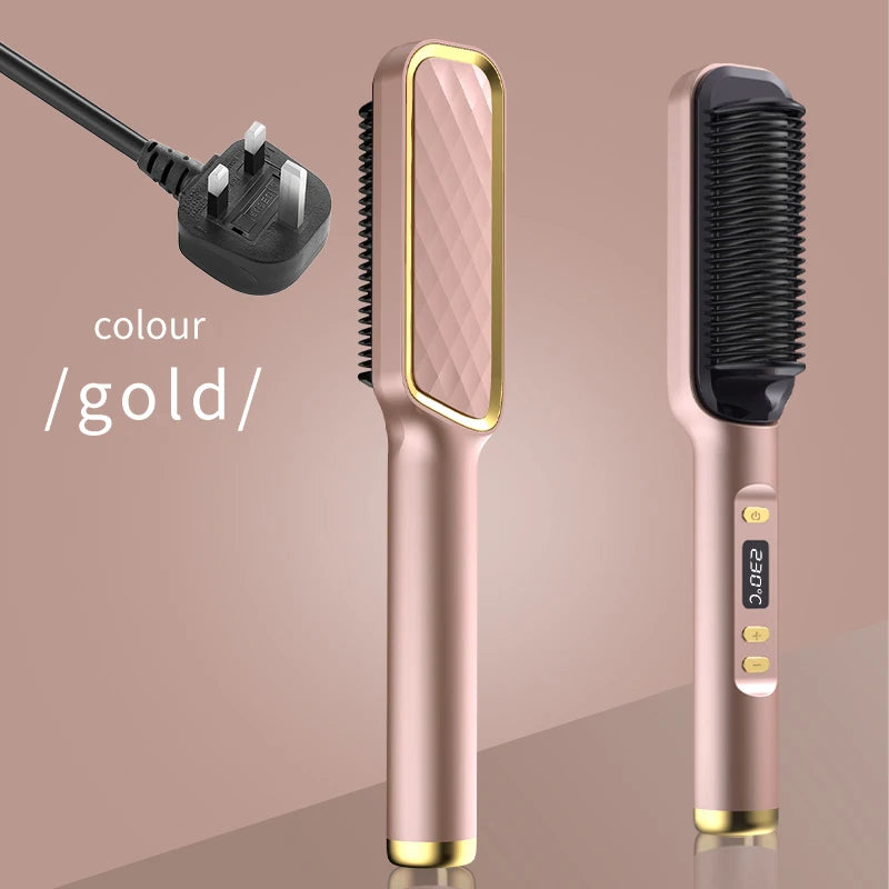 Professional Hair Straightener Brush - LED Display, Anti-Scald Design, 80-220°C Temperature Control