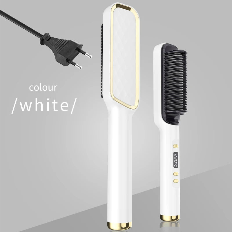 Professional Hair Straightener Brush - LED Display, Anti-Scald Design, 80-220°C Temperature Control