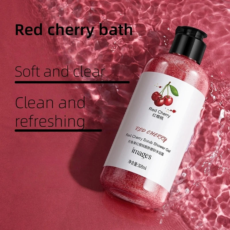 300ml Red Cherry Skin Exfoliating Shower Gel,  fruity scent cleanses the skin and moisturizes the skin
