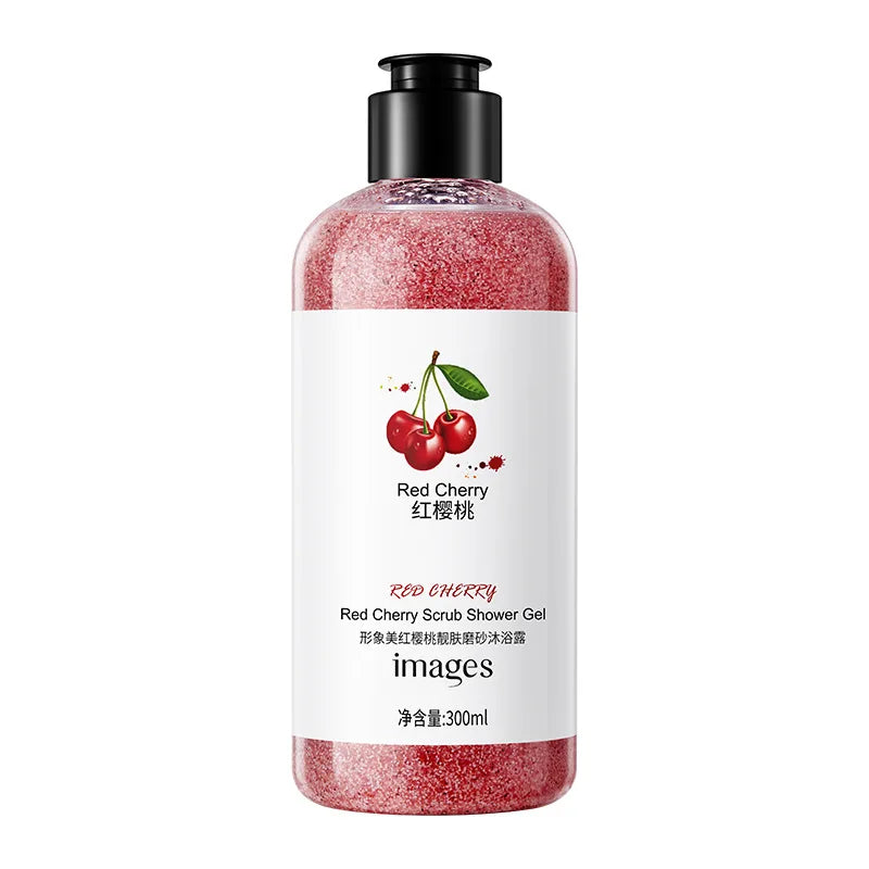 300ml Red Cherry Skin Exfoliating Shower Gel,  fruity scent cleanses the skin and moisturizes the skin