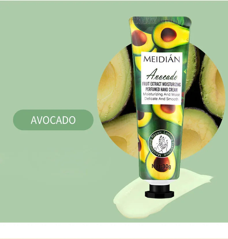 Five piece fruit scented hand cream for moisturizing and long-lasting fragrance retention. Hand care mask cream