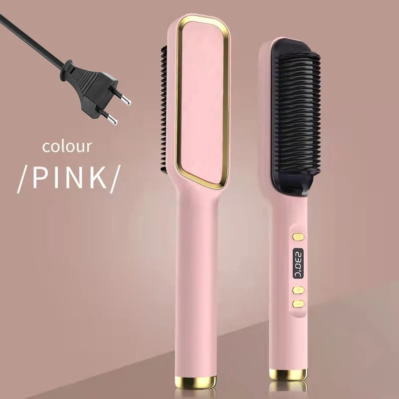 Professional Hair Straightener Brush - LED Display, Anti-Scald Design, 80-220°C Temperature Control