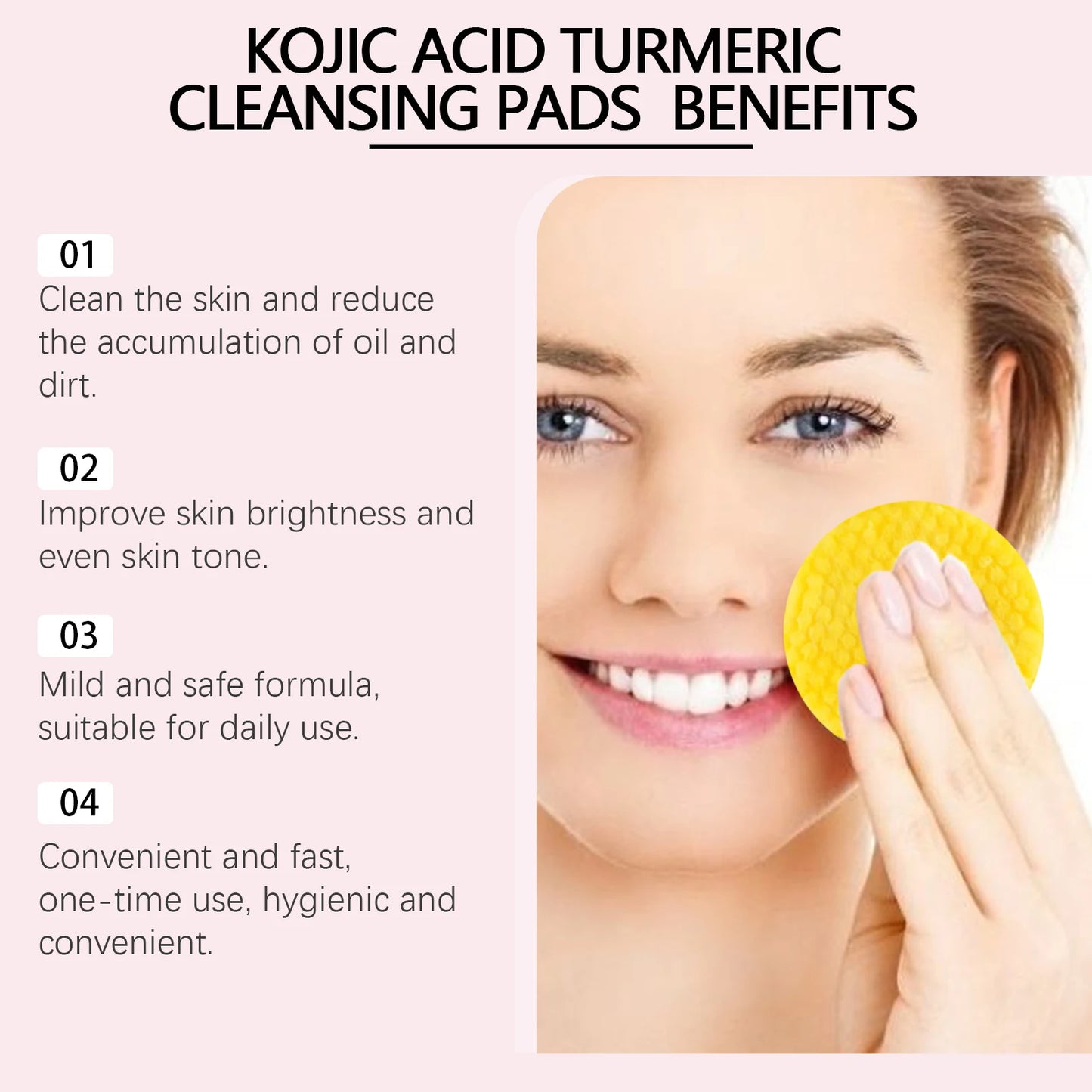 40pcs Turmeric Kojic Acid Facial Cleansing Pads Exfoliating Cleaning Remover Pores Dirt Moisturizing Daily Face Clean Skin Care