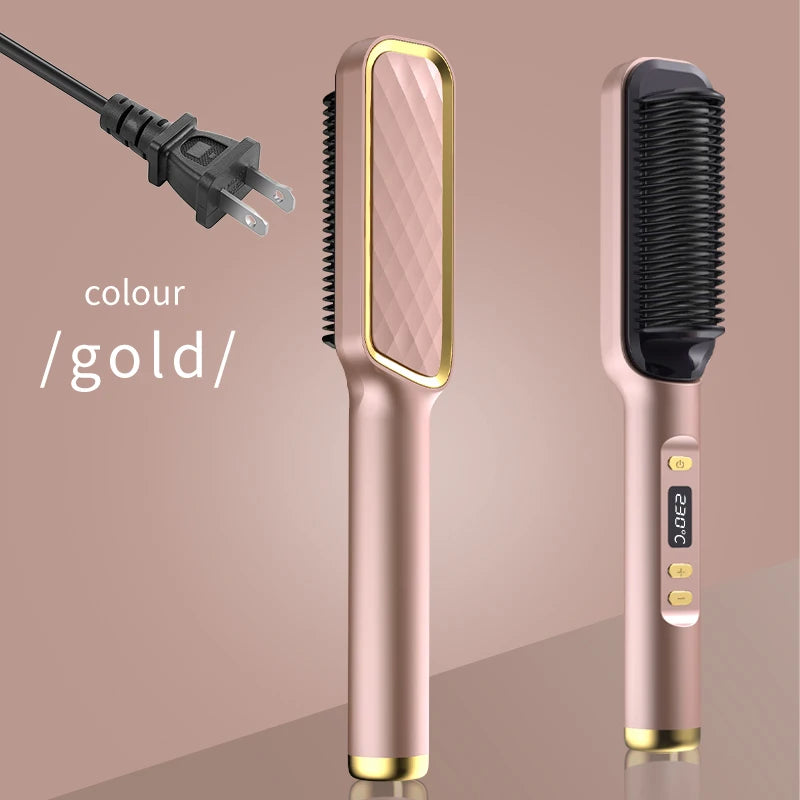Professional Hair Straightener Brush - LED Display, Anti-Scald Design, 80-220°C Temperature Control
