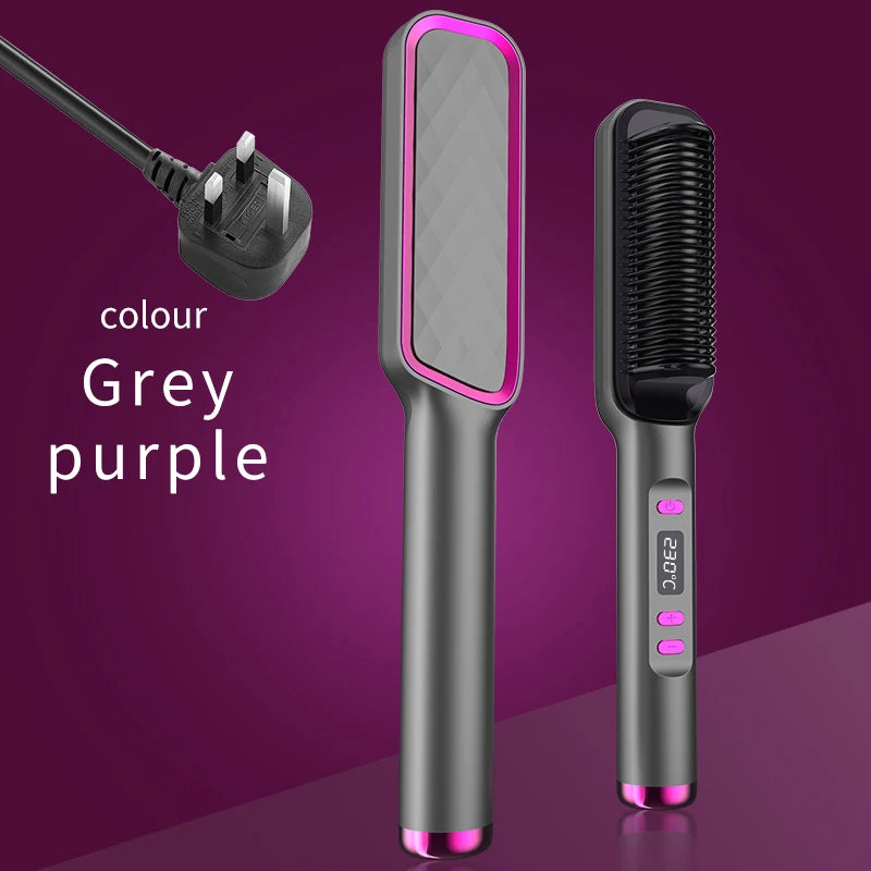 Professional Hair Straightener Brush - LED Display, Anti-Scald Design, 80-220°C Temperature Control