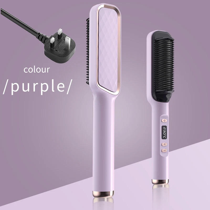 Professional Hair Straightener Brush - LED Display, Anti-Scald Design, 80-220°C Temperature Control