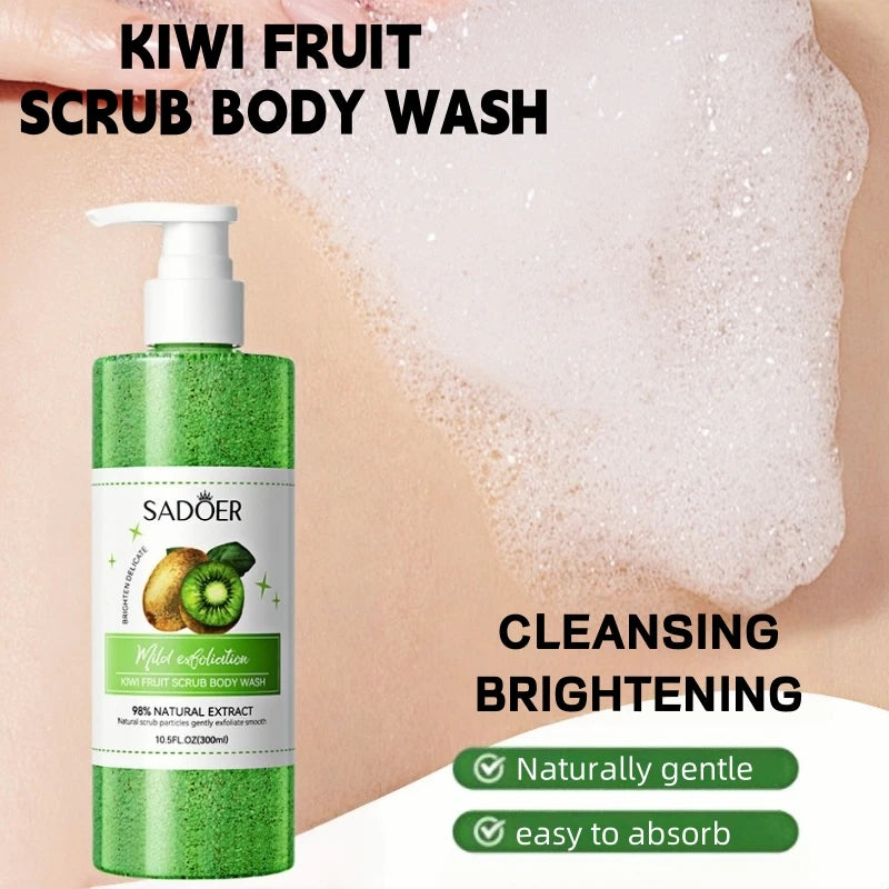 Kiwi Scrub Shower Gel 300ml, Contains Natural Fruit Extract, Hypoallergenic Alcohol-Free Formula, and Delicate Scrub Particles Deeply Clean the Skin, Effectively Remove Dirt and Waste Cuticles, Rich Foam, Non-Slip Skin after